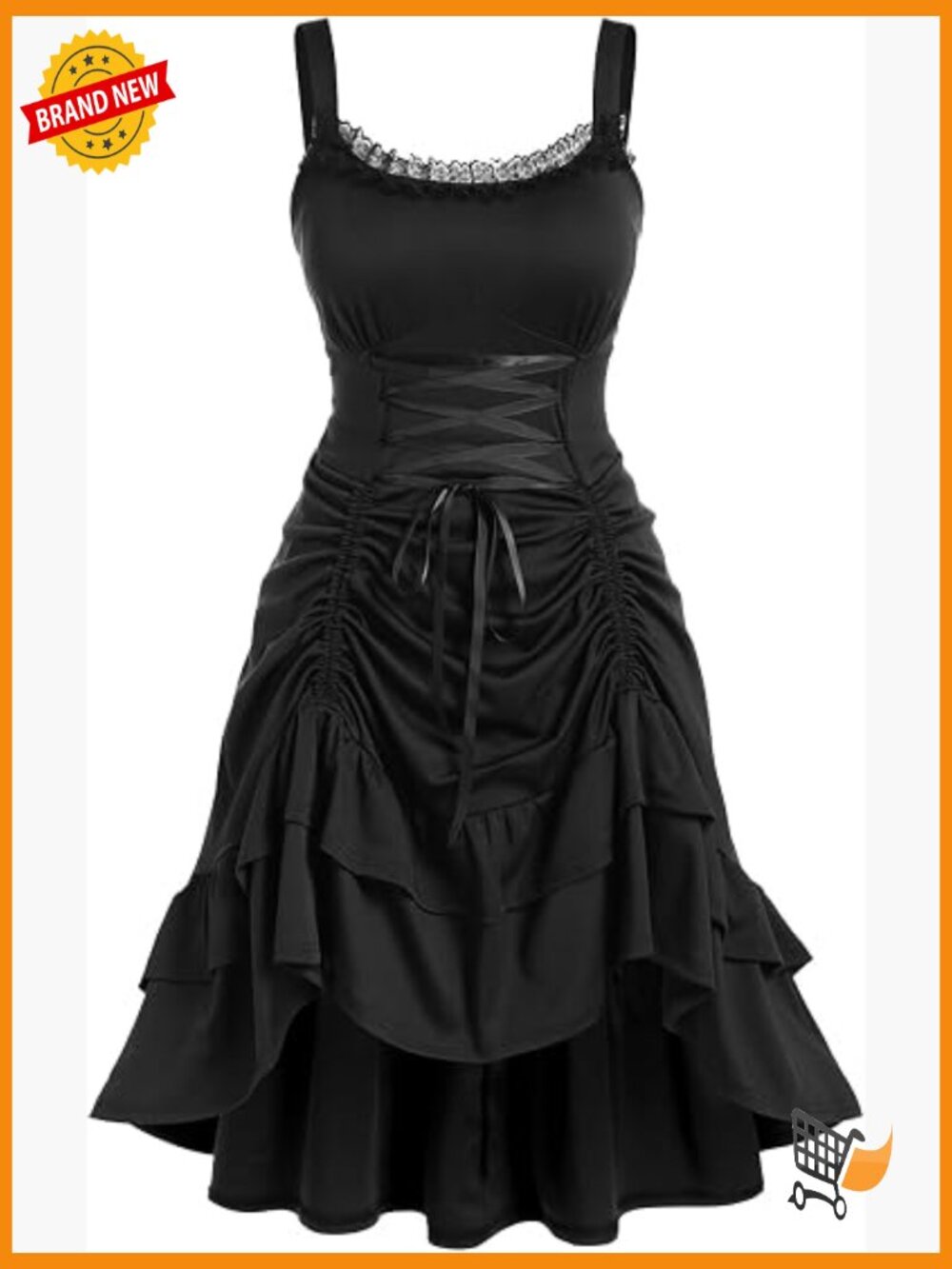 Gothic Lace Trim Lace-up Ruched High Low Midi Dress Plus Size